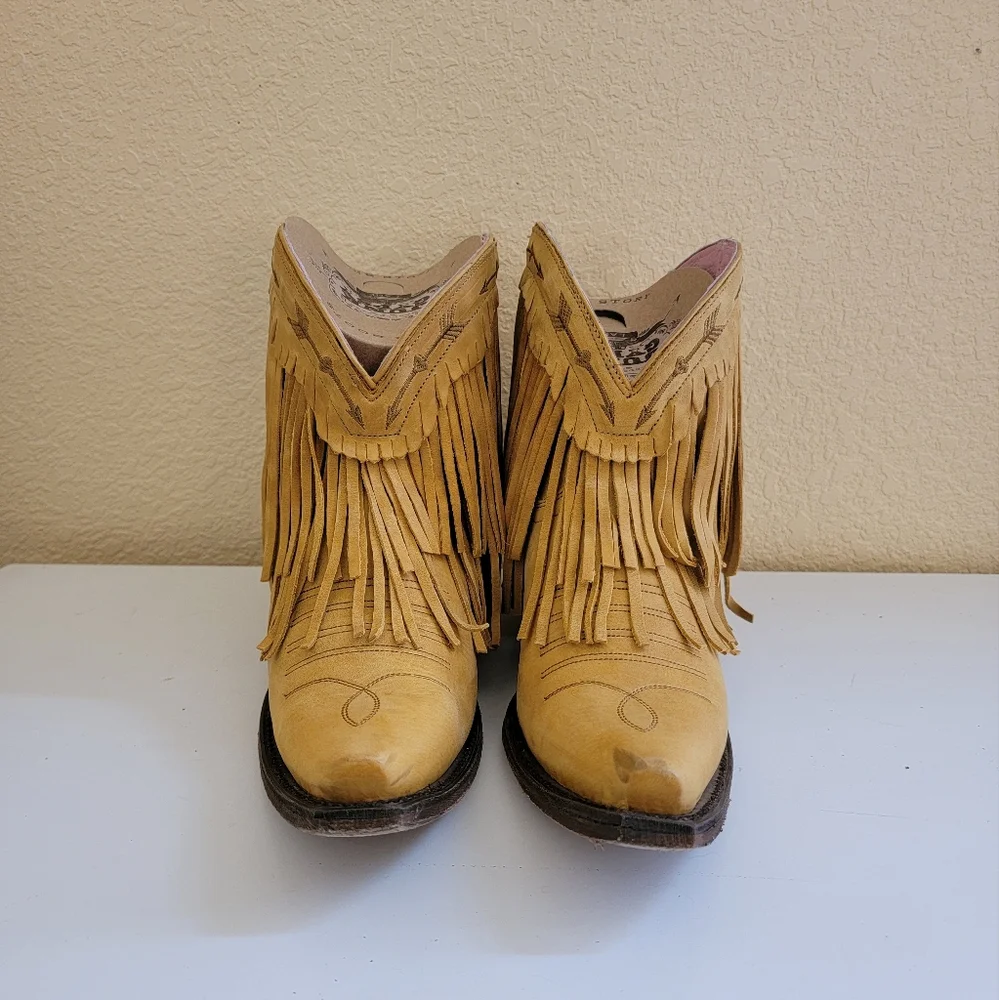 Junk Gypsy by Lane Spitfire Mustard Fringe Leather Western Ankle Boots size 7 - Picture 7 of 11